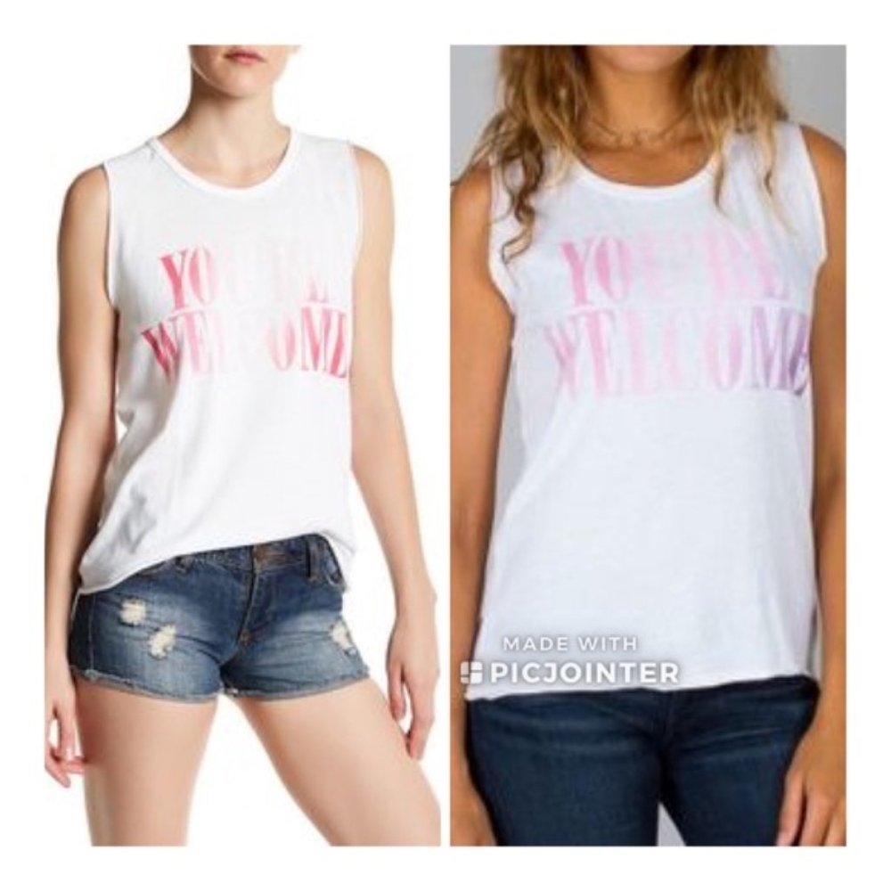 Junk Food You're Welcome Tank White Pink Large L